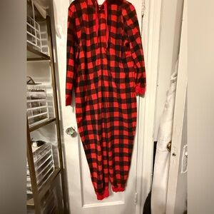 Women's Red and Black Plaid Pajama Onesie